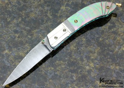 Stephen Olszewski Custom Knife Black Lip Tahitian Pearl, Silver & Damascus Spacer Linerlock