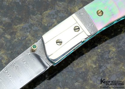 Stephen Olszewski Custom Knife Black Lip Tahitian Pearl, Silver & Damascus Spacer Linerlock - Image 2