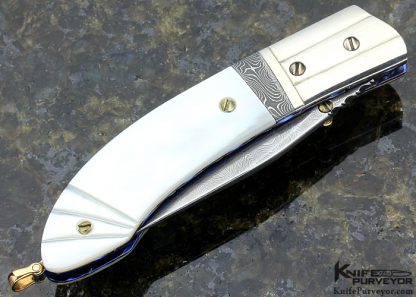 Stephen Olszewski Custom Knife Mother of Pearl, Silver & Damascus Linerlock - Image 4