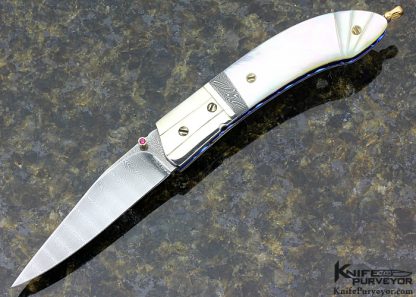 Stephen Olszewski Custom Knife Mother of Pearl, Silver & Damascus Linerlock