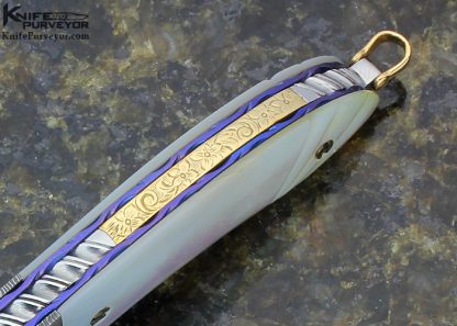 Stephen Olszewski Custom Knife Mother of Pearl, Silver & Damascus Linerlock - Image 6