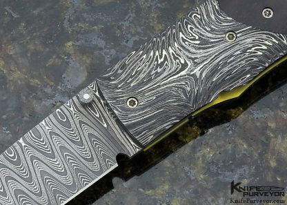 Bill Ankrom Custom Knife Damascus and Desert Ironwood with Blacklip Pearl Inlays Linerlock - Image 2