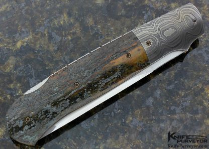 W.D. Pease Custom Knife Blued Damascus Lockback - Image 3