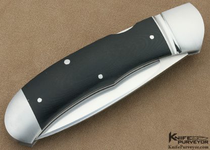 Jerry Halfrich Custom Knife Polished Black Linen Micarta with Red Liners and Arrow Head Shield Front Lock - Image 3