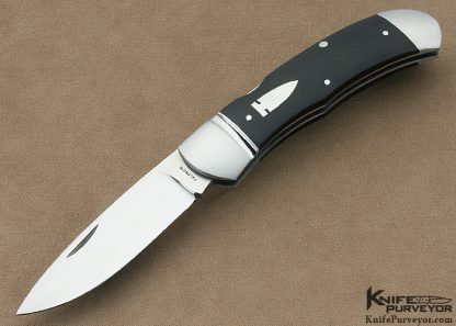 Jerry Halfrich Custom Knife Polished Black Linen Micarta with Red Liners and Arrow Head Shield Front Lock