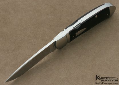 Jerry Halfrich Custom Knife Polished Black Linen Micarta with Red Liners and Arrow Head Shield Front Lock - Image 4