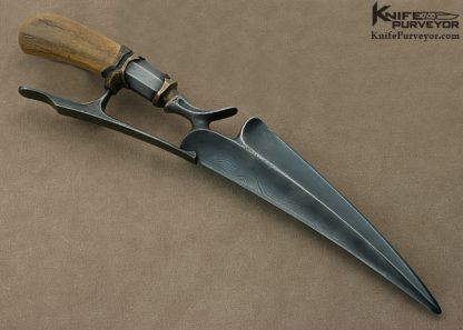 Virgil England Custom Knife Damascus, Bronze & Oosic  "SHU BAN" Pocket Fighter - Image 4