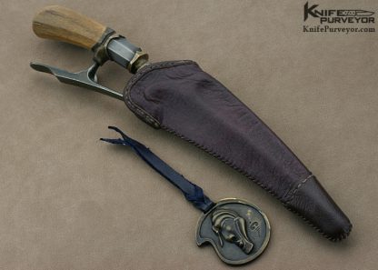 Virgil England Custom Knife Damascus, Bronze & Oosic  "SHU BAN" Pocket Fighter - Image 7