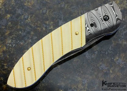 Jim Minnick Custom Knife Blued Damascus with Braided Gold Wire Inlays Linerlock - Image 3