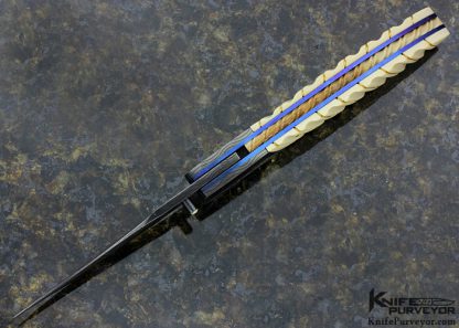 Jim Minnick Custom Knife Blued Damascus with Braided Gold Wire Inlays Linerlock - Image 4