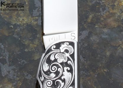 Andy Mills Custom Knives Terry Theis Engraved Black Lip Tahitian Pearl Shell Interframe Lockback - Image 2