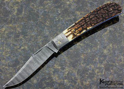 Don Hanson III Custom Knife Sole Authorship Damascus & Outer Bark Mammoth Slipjoint