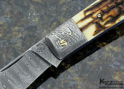 Don Hanson III Custom Knife Sole Authorship Damascus & Outer Bark Mammoth Slipjoint - Image 2