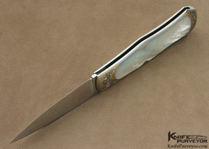 Steve Hoel Custom Knife Mother of Pearl Shell Interframe Coke Bottle Lockback Dagger - Image 5