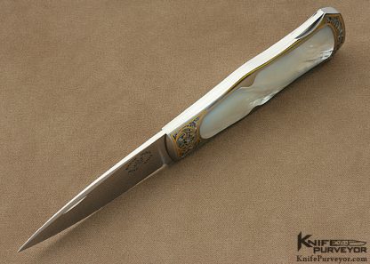 Steve Hoel Custom Knife Mother of Pearl Shell Interframe Coke Bottle Lockback Dagger - Image 4