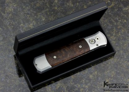 Protech Custom Knife "Godfather 2008 #16" Damascus & Ironwood Button Lock Auto Dagger - Image 9