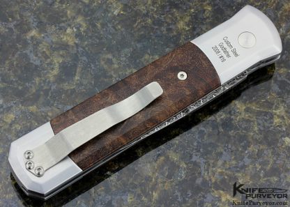 Protech Custom Knife "Godfather 2008 #16" Damascus & Ironwood Button Lock Auto Dagger - Image 4