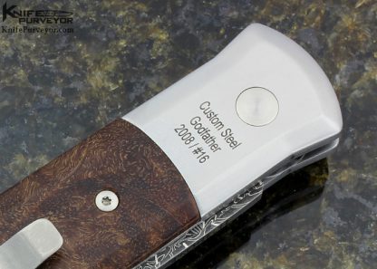 Protech Custom Knife "Godfather 2008 #16" Damascus & Ironwood Button Lock Auto Dagger - Image 5