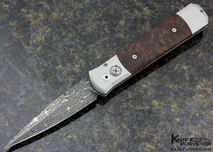 Protech Custom Knife "Godfather 2008 #16" Damascus & Ironwood Button Lock Auto Dagger