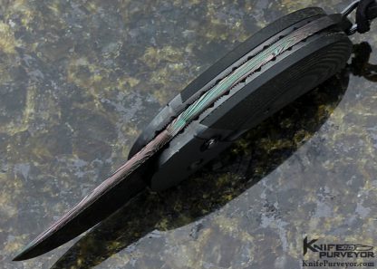 Phil Booth Custom Knife "Minnow" Black Micarta & Blued Damascus Button Lock Auto - Image 4