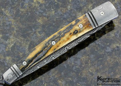 Mark Holson Custom Knife Unsigned Attributed to Mark Holson Damascus Linerlock - Image 5