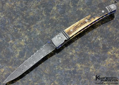 Mark Holson Custom Knife Unsigned Attributed to Mark Holson Damascus Linerlock