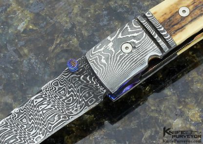 Mark Holson Custom Knife Unsigned Attributed to Mark Holson Damascus Linerlock - Image 2