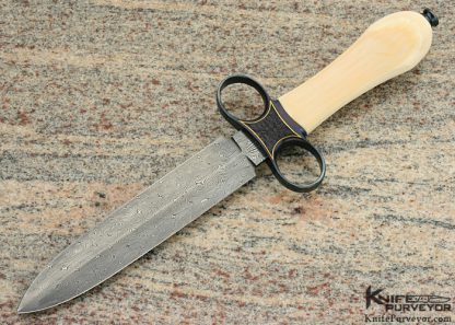 Bailey Bradshaw Custom Knife Sole Authorship Engraved, Damascus Ring Guard Dagger with 24Kt Gold Inlays