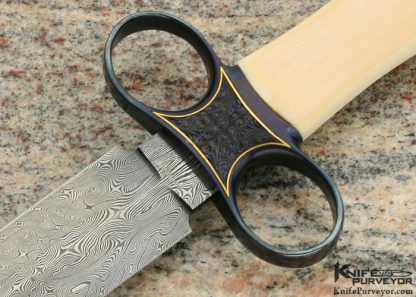 Bailey Bradshaw Custom Knife Sole Authorship Engraved, Damascus Ring Guard Dagger with 24Kt Gold Inlays - Image 2