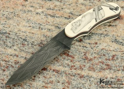 Ron Luebke Jr. Custom Knife Sole Authorship Scrimshawed Pre-ban Elephant Ivory Miniature Hunter