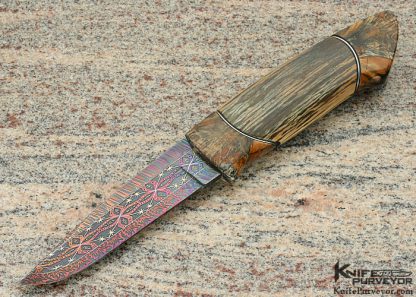 Thomas Lofgren Custom Knife "Ancient Flames" Multi-colored Conny Persson Mosaic Damascus  over Hidden Tang