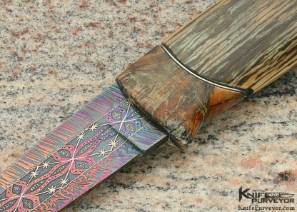 Thomas Lofgren Custom Knife "Ancient Flames" Multi-colored Conny Persson Mosaic Damascus  over Hidden Tang - Image 2