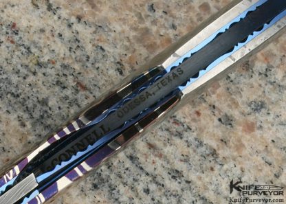 Lloyd McConnell Custom Knife Blued Damascus & Meteorite Linerlock - Image 6