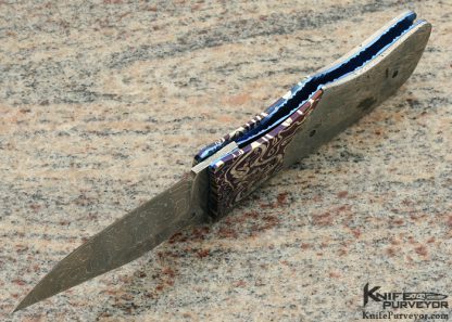 Lloyd McConnell Custom Knife Blued Damascus & Meteorite Linerlock - Image 5