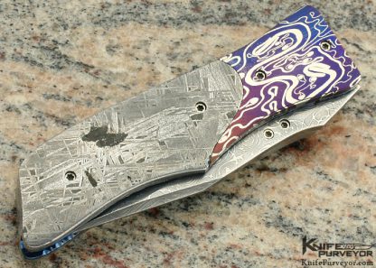 Lloyd McConnell Custom Knife Blued Damascus & Meteorite Linerlock - Image 3