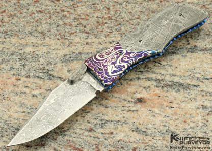 Lloyd McConnell Custom Knife Blued Damascus & Meteorite Linerlock