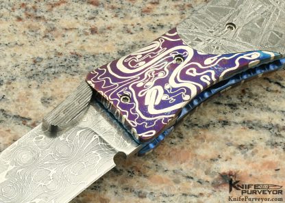 Lloyd McConnell Custom Knife Blued Damascus & Meteorite Linerlock - Image 2