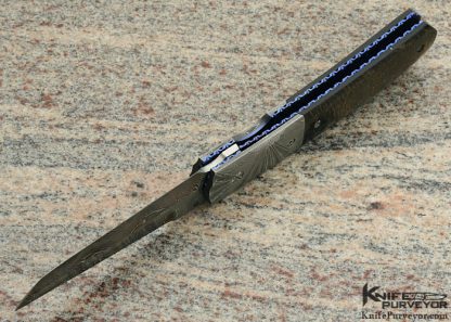 Mel Pardue Custom Knife Fluted Damascus and Horn Linerlock - Image 5