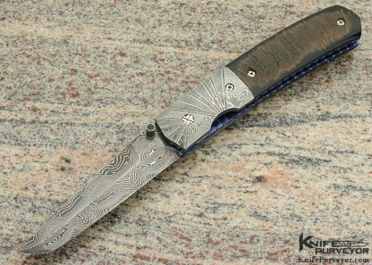 Mel Pardue Custom Knife Fluted Damascus and Horn Linerlock