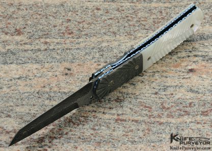 Mel Pardue Custom Knife with Fluted Damascus & Fluted Mother of Pearl Linerlock - Image 5