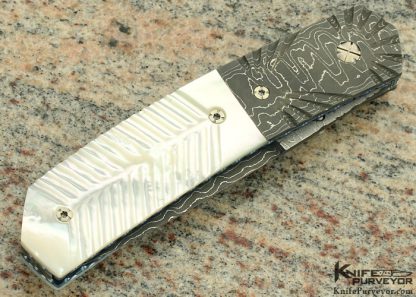 Mel Pardue Custom Knife with Fluted Damascus & Fluted Mother of Pearl Linerlock - Image 3