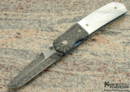 Mel Pardue Custom Knife with Fluted Damascus & Fluted Mother of Pearl Linerlock