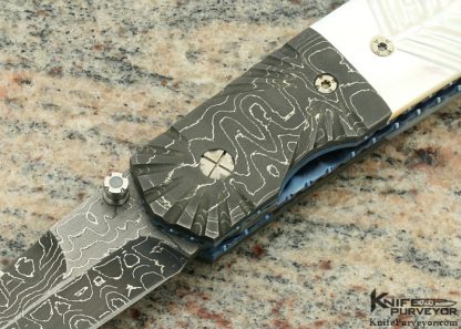 Mel Pardue Custom Knife with Fluted Damascus & Fluted Mother of Pearl Linerlock - Image 2