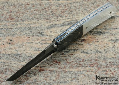 Mel Pardue Custom Knife with Fluted Damascus & Fluted Mother of Pearl Linerlock - Image 4