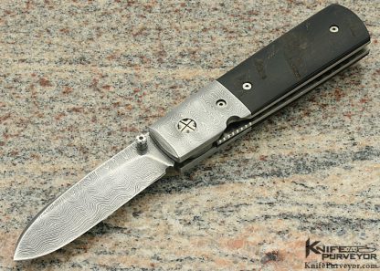 Mel Pardue Custom Knife Damascus and Fluted Black Buffalo Horn Linerlock