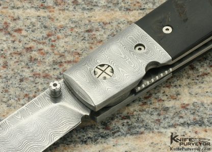 Mel Pardue Custom Knife Damascus and Fluted Black Buffalo Horn Linerlock - Image 2