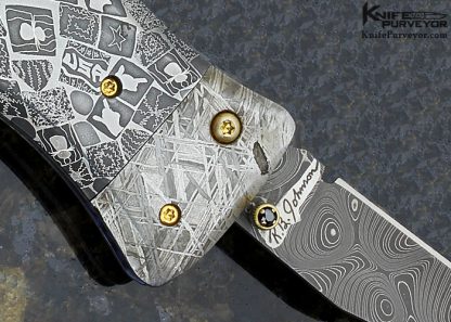 R.B. Johnson Custom Knife Damascus, Meteorite & Mosaic Damascus 2 Blade Linerlock - Image 2