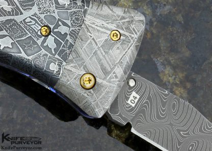 R.B. Johnson Custom Knife Damascus, Meteorite & Mosaic Damascus 2 Blade Linerlock - Image 5