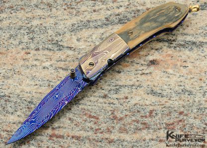 Stephen Olszewski Custom Knife Blued Mosaic Damascus Linerlock