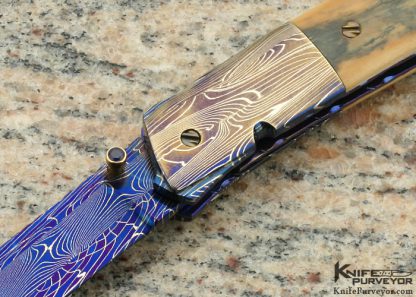 Stephen Olszewski Custom Knife Blued Mosaic Damascus Linerlock - Image 2